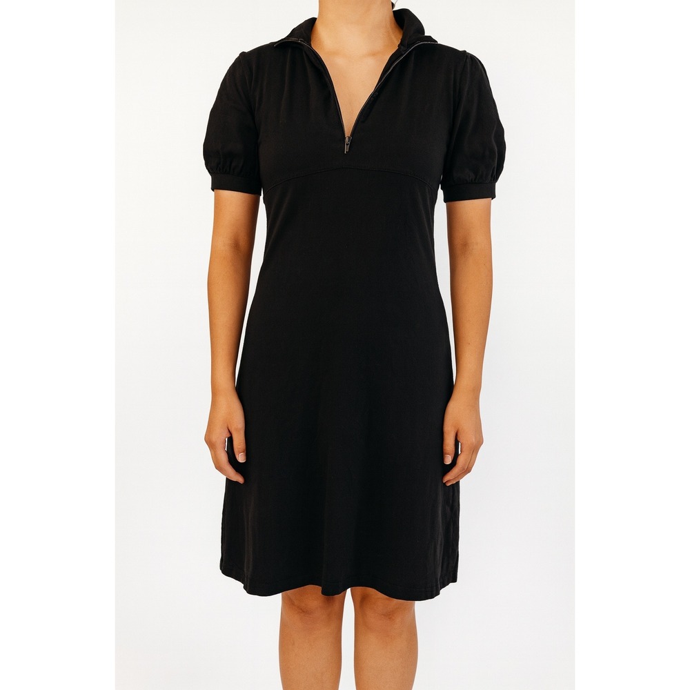 Athleta Dress Black Zip Front‎ Funnel Neck Ruched Sleeve Athletic XXS